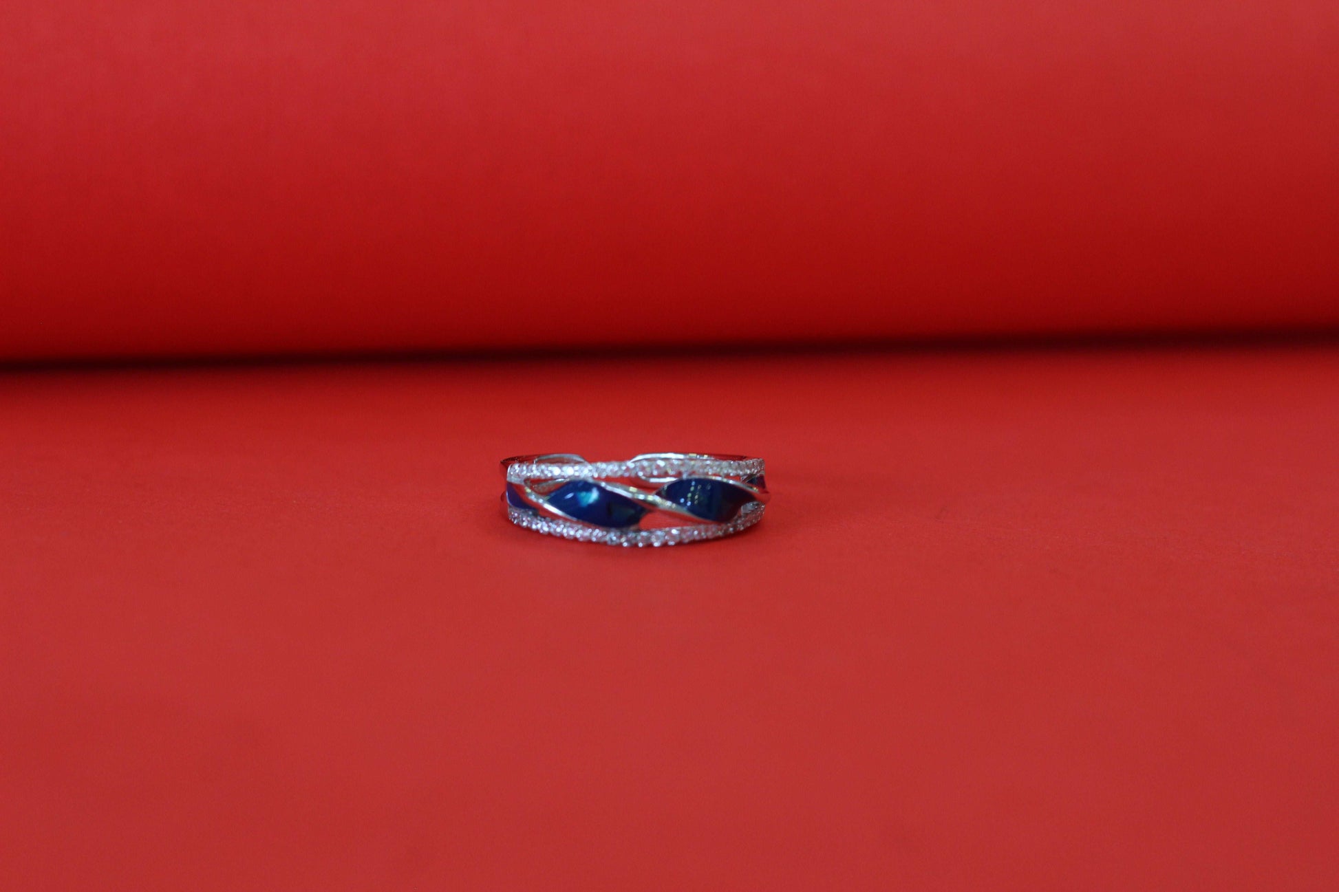 Sterling Silver Kada & Ring Combo with Blue Enamel Work