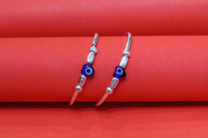Silver Kids Bangles with heart shap Evil Eye Beads