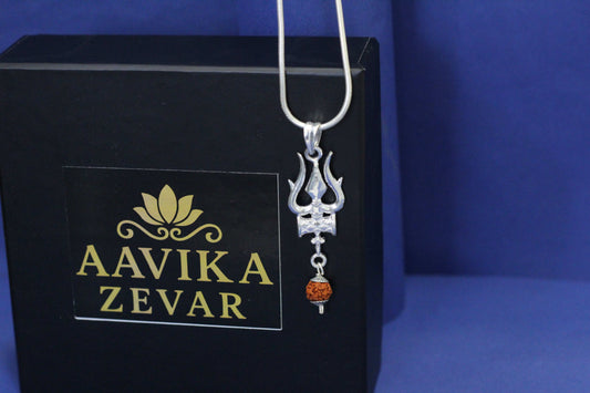 Silver Trishul Pendant with Rudraksha charm | Spiritual Mahadev Jewelry