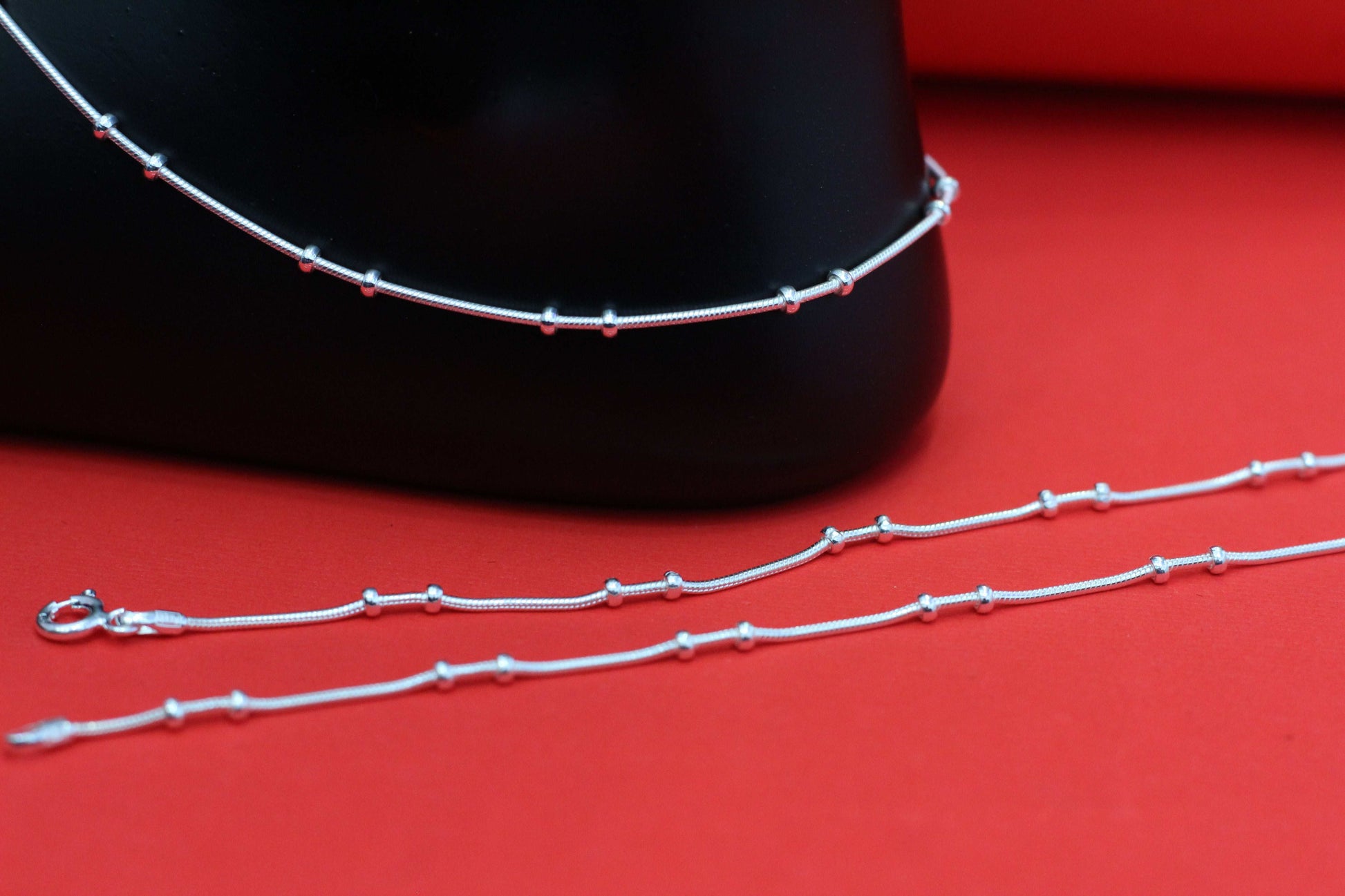 Silver anklets beeds design