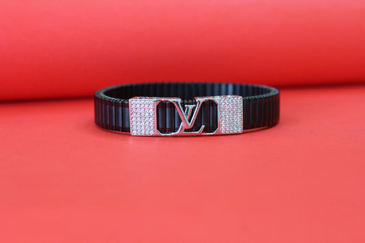 Stylish Rolex-Style Belt with Silver " louis vuitton "Charm – Men's Fashion Accessory