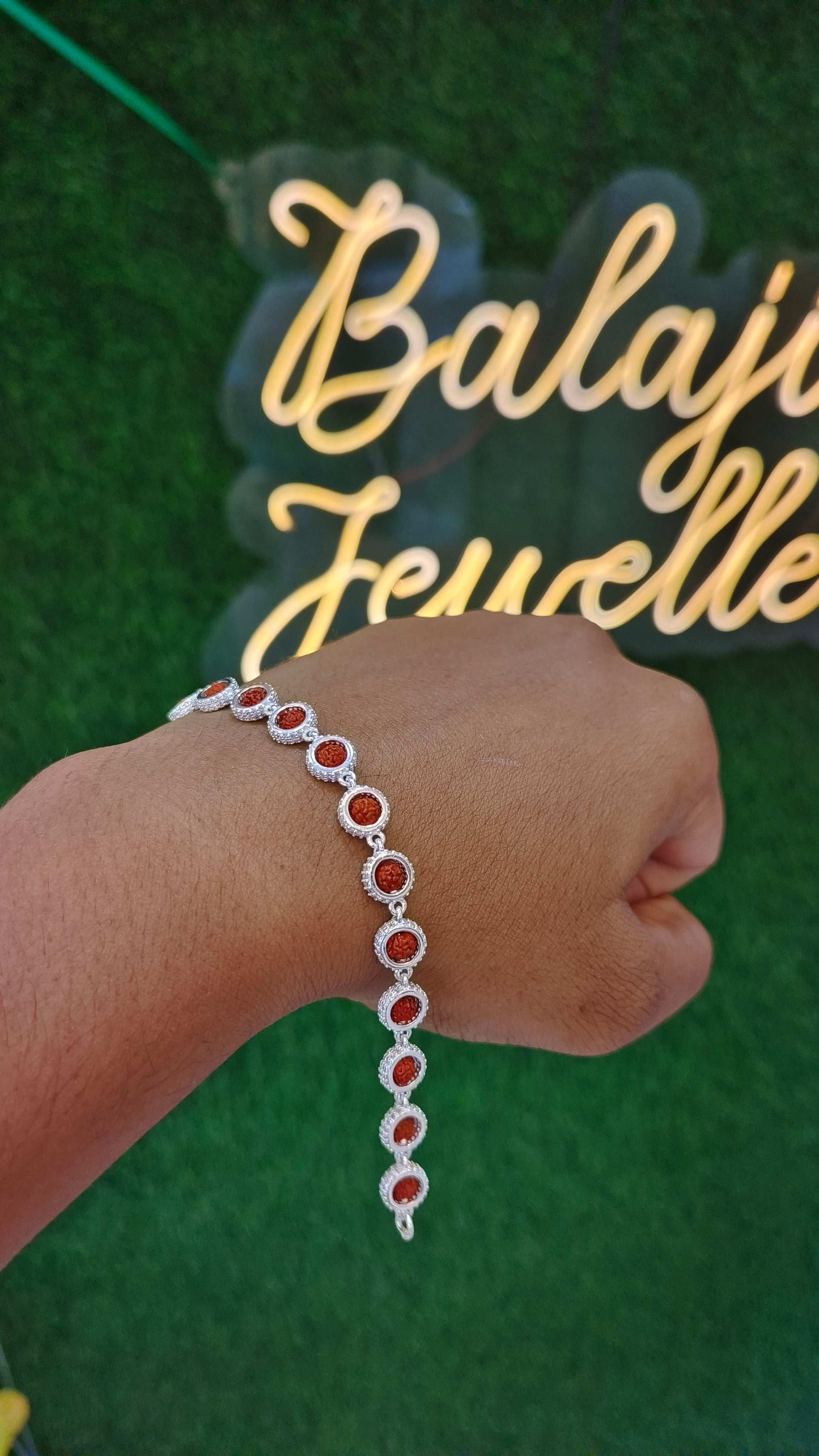 Silver Rudraksha Link Bracelet for Men & Women
