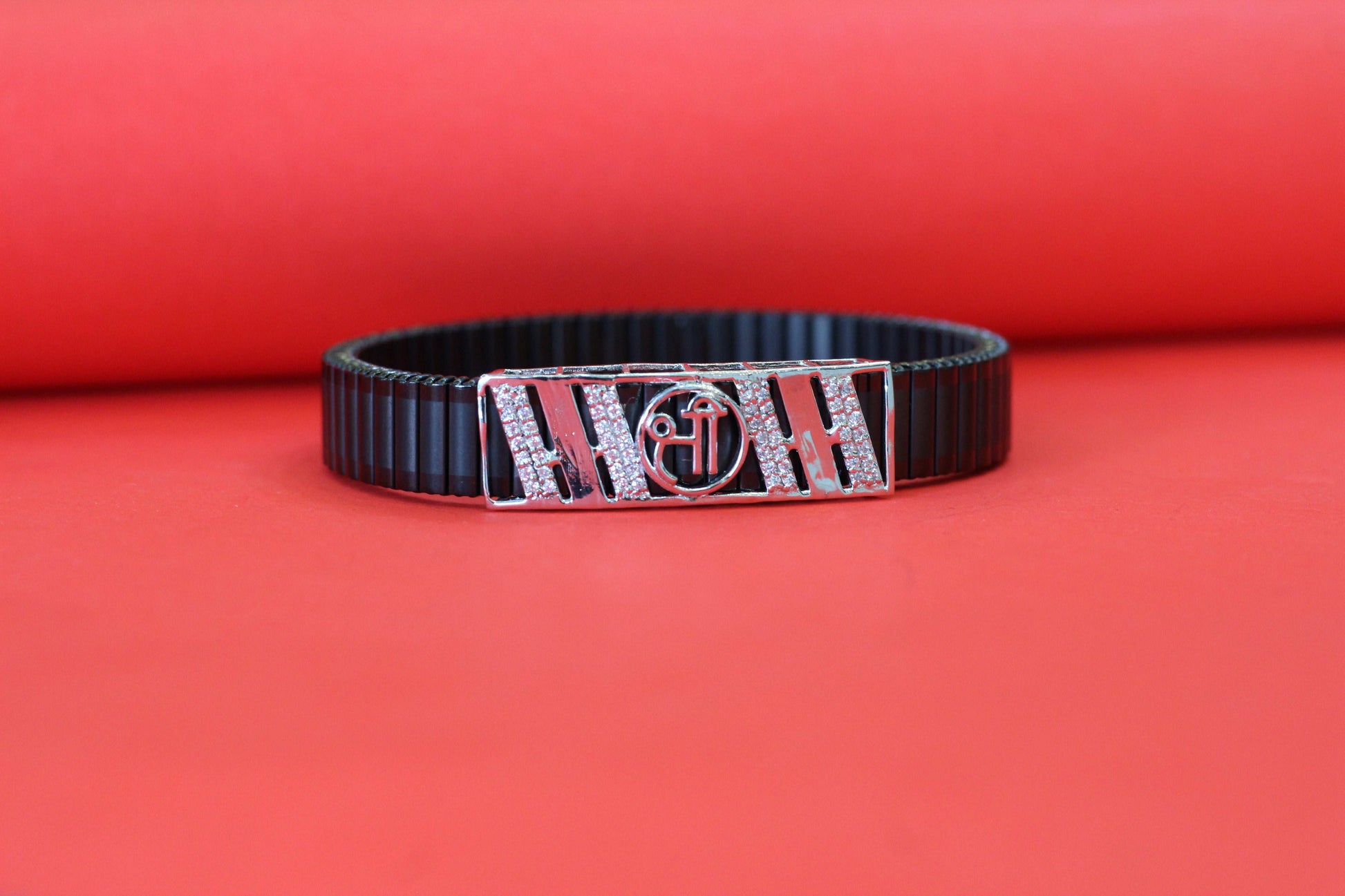Stylish Rolex-Style Belt with Silver hindi "shree" letter Charm – Men's Fashion Accessory