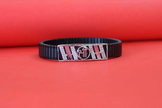 Stylish Rolex-Style Belt with Silver hindi "shree" letter Charm – Men's Fashion Accessory