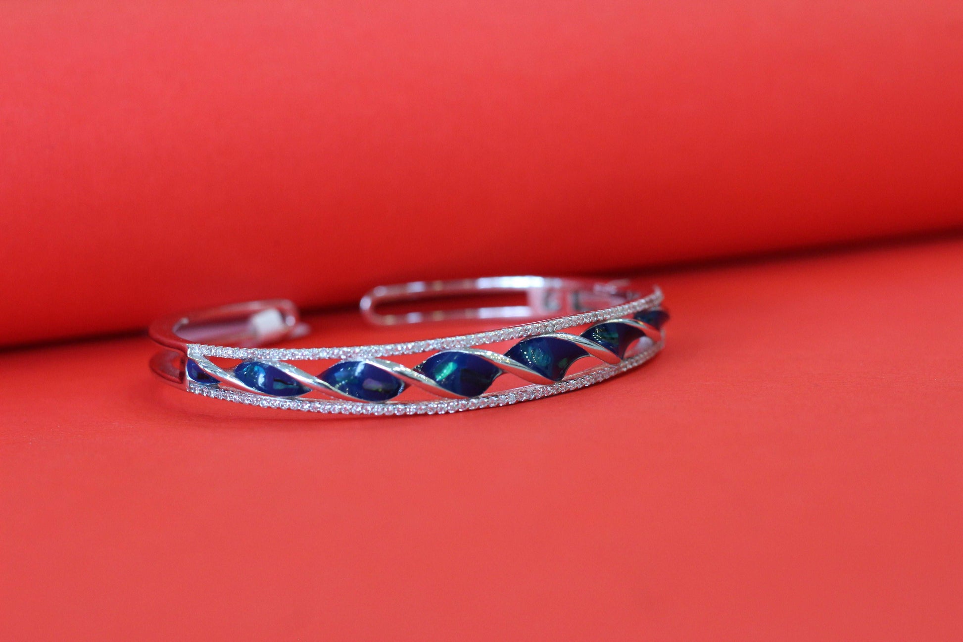 Sterling Silver Kada & Ring Combo with Blue Enamel Work