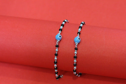 Sky blue evil eye Silver Baby Nazariya Bracelet (Pair)