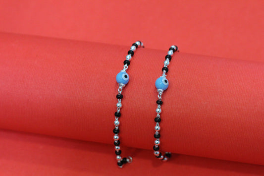 Sky blue evil eye Silver Baby Nazariya Bracelet (Pair)