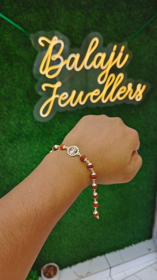 Pure Silver Rudraksha Bracelet with trishul Charm