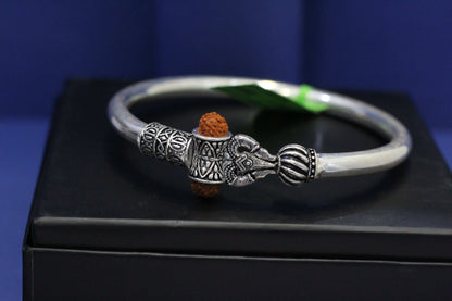 Pure Silver Ganesha Rudraksha Kada Bracelet for Men & Women