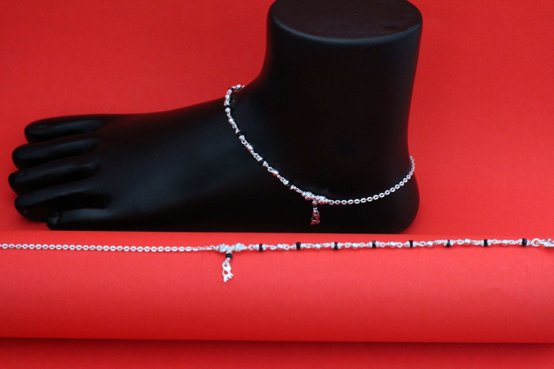 Silver Anklets For Women - Chain with Multicolor Beeds