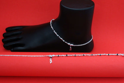 Silver Anklets For Women - Chain with Multicolor Beeds