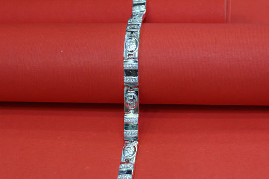Men’s Om Symbol Silver-Tone Link Bracelet – Spiritual Elegance Desig