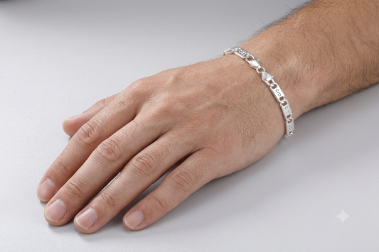 Pure Silver navabi Bracelet for Men | Flexible navabi Pattern | Elegant Casual & Party Wear