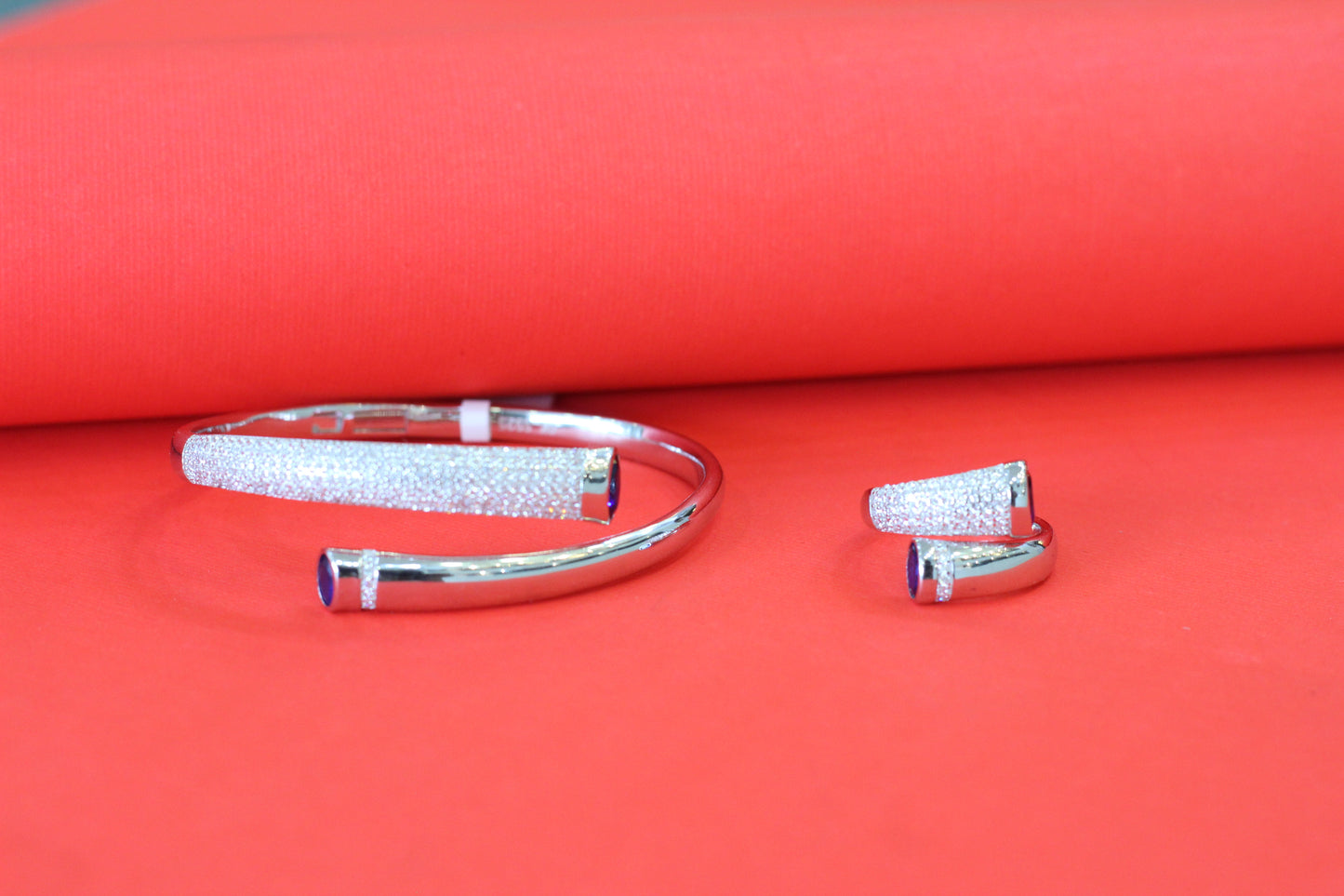 Elegant Silver Finish Kada & Ring Combo Set with CZ Stones
