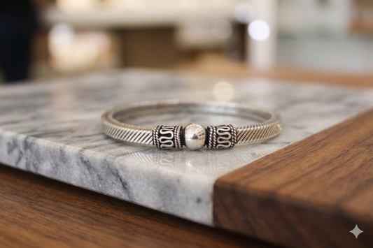 Handcrafted 925 Sterling Silver Textured Kada – Traditional Oxidized Silver Twisted Rope Bangle for Men & Women