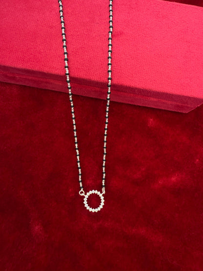 Royal Roots Traditional Silver Mangalsutra with round shape full dimond pendant