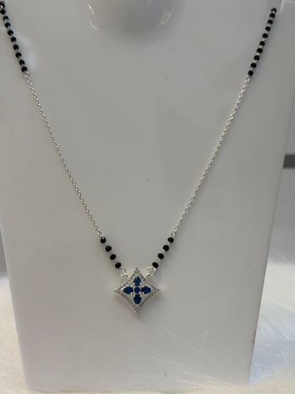 925 Sterling Silver Black Bead Mangalsutra with Diamond-Shaped Pendant | Lightweight Daily Wear Jewellery for Women