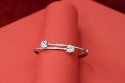 Elegant 925 Silver Kada with Twin heart CZ & Micro Pave Design