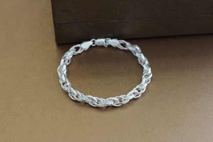 Silver Men’s Bracelet | Stylish Interlinked Knot Chain Bracelet for Men | Classic Daily Wear Silver Kada Bracelet
