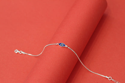 Aavikazevar Minimal Silver Bracelet evil eye with box chain