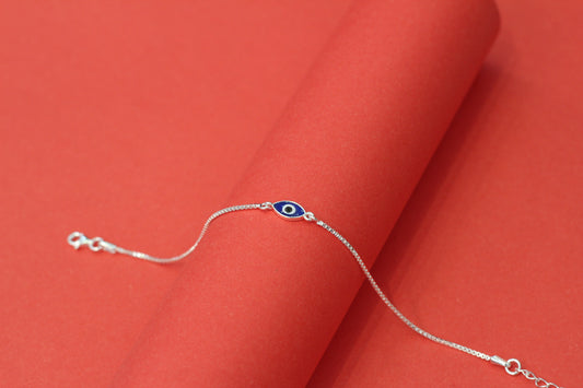 Aavikazevar Minimal Silver Bracelet evil eye with box chain