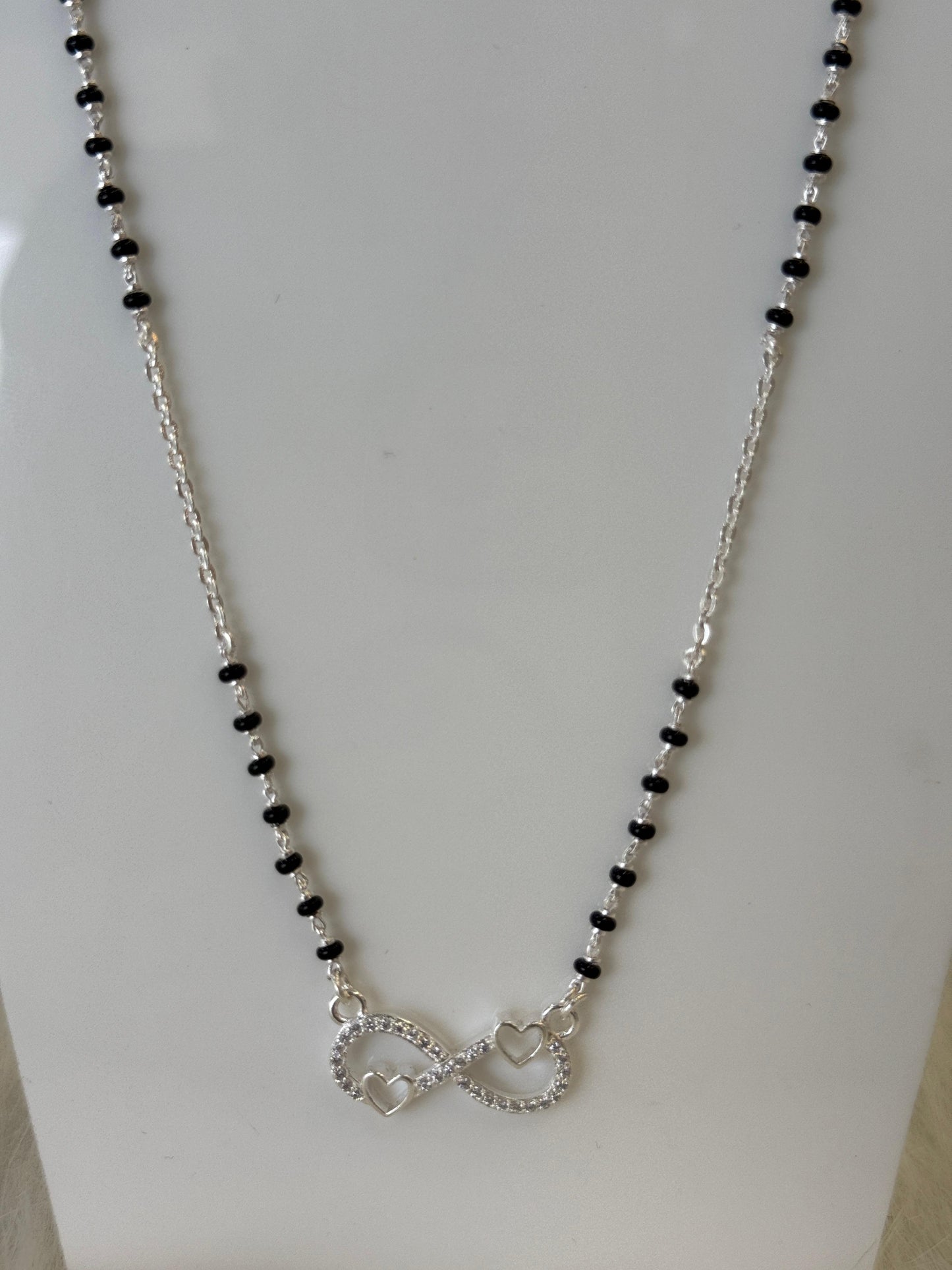 Silver Mangalsutra with CZ on infinity Pendant | Daily Wear Black Beads Chain for Women | Lightweight Traditional Jewelry