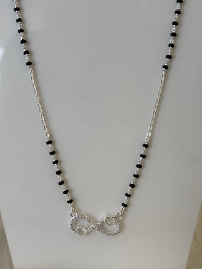 Silver Mangalsutra with CZ on infinity Pendant | Daily Wear Black Beads Chain for Women | Lightweight Traditional Jewelry