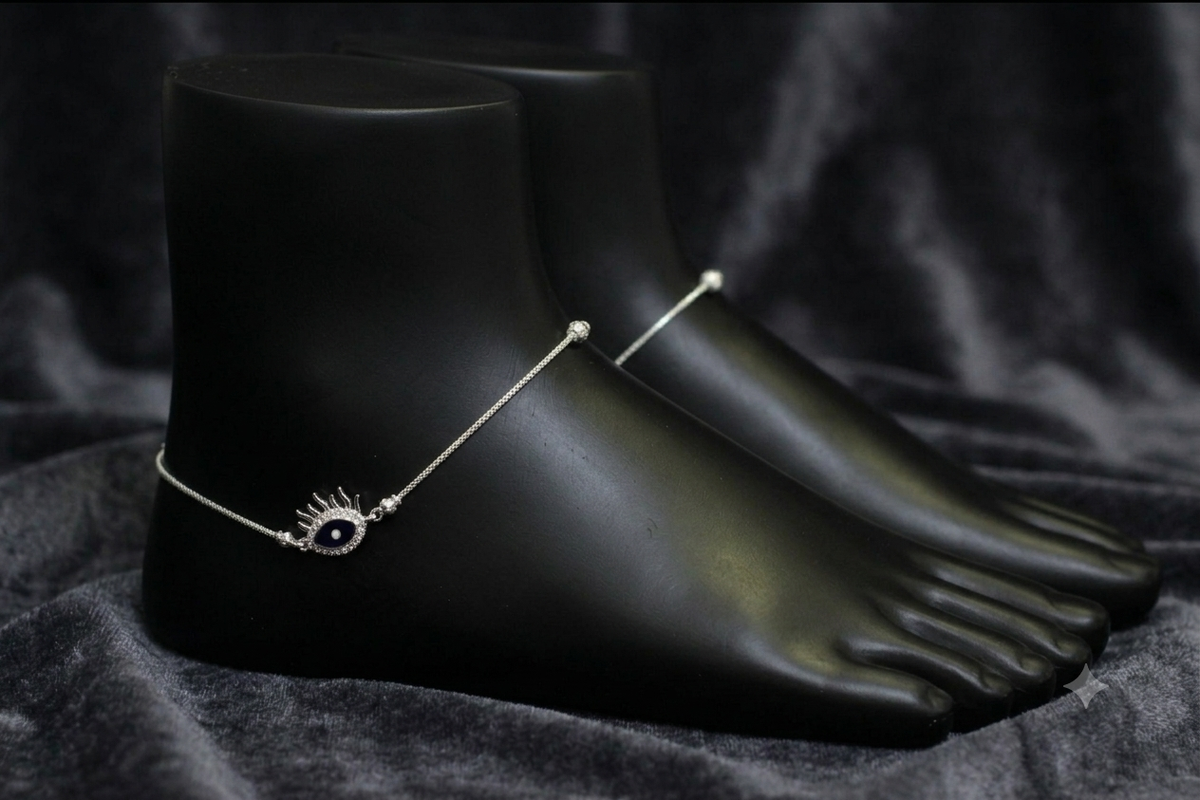 925 Sterling Silver Evil Eye Anklet for Women & Girls | Adjustable Chain Payal with Protective Eye Charm pair