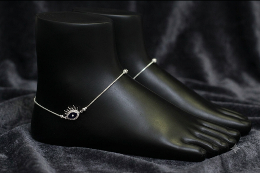 925 Sterling Silver Evil Eye Anklet for Women & Girls | Adjustable Chain Payal with Protective Eye Charm pair
