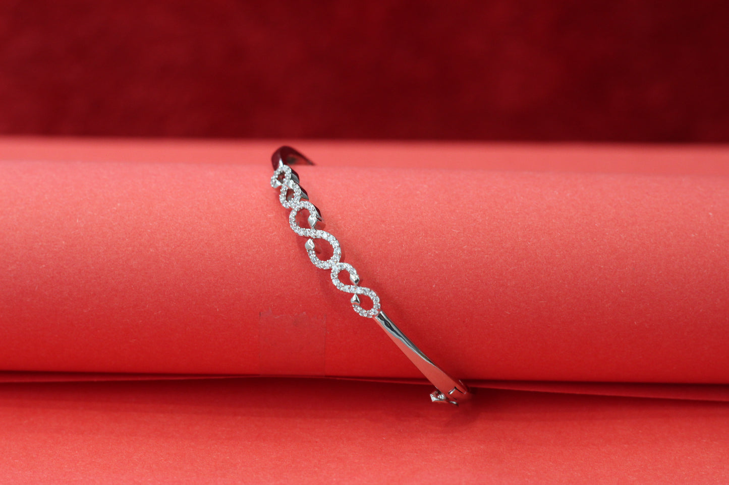 925 Sterling Silver Infinity Link Kada Bracelet for Women | Elegant CZ Studded Openable Silver Bangle | Daily Wear & Party Jewellery