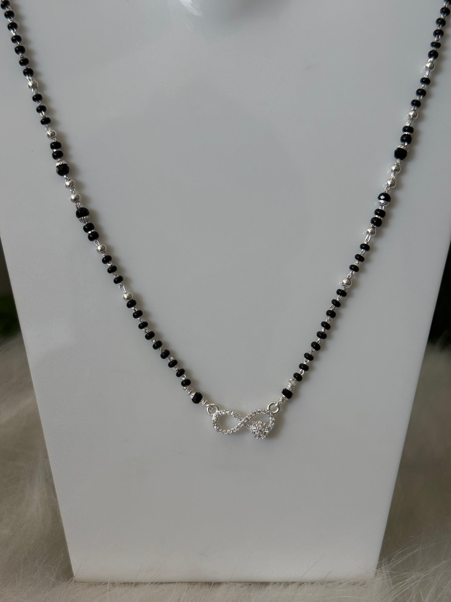Aavikazevar 925 Sterling Silver Mangalsutra for Women | Daily Wear Black Bead Chain with Elegant infinit Pendant | Lightweight & Skin-Friendly