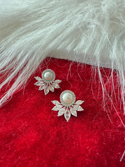 Aavika Zevar Sparkling CZ Teardrop Pearl Earrings | Premium Silver Jewelry for Girls