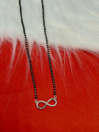 Italian Silver 925 Hallmarked Mangalsutra for Women | Infinity Design CZ Pendant | Black Beads Chain | Daily Wear & Gift for Wife