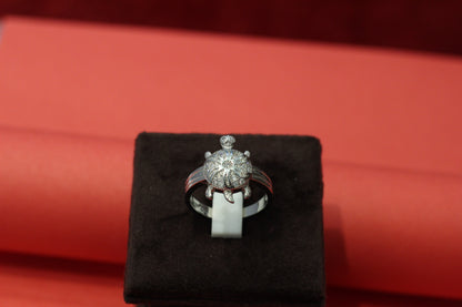 Premium Italian Silver turtle Men’s Ring with Textured Square Face