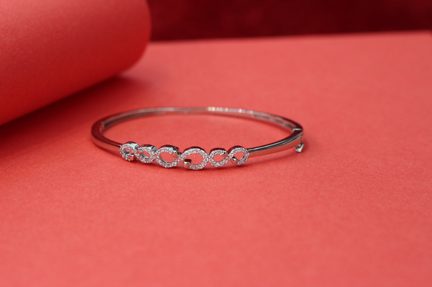 925 Sterling Silver Infinity Link Kada Bracelet for Women | Elegant CZ Studded Openable Silver Bangle | Daily Wear & Party Jewellery