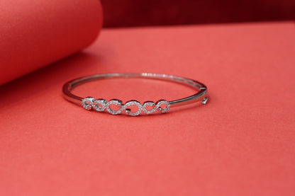 925 Sterling Silver Infinity Link Kada Bracelet for Women | Elegant CZ Studded Openable Silver Bangle | Daily Wear & Party Jewellery