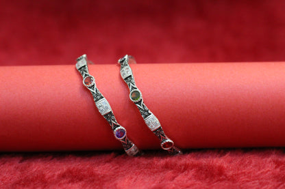 Antique Oxidized Silver Multicolor Stone Bangles for 2 to 4 year age kid (pair)