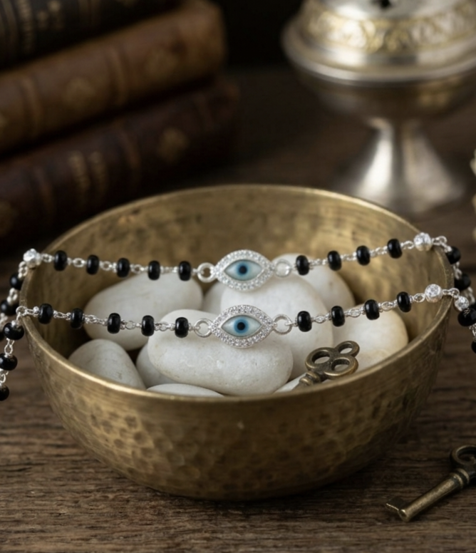 Silver nazariya with evil-eye centerpiece