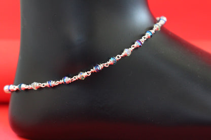 Elegant Silver Anklet with Multicolor Beads – Traditional & Stylish Payal for Women and Girls