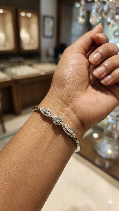 Elegant Floral Diamond Silver Kada ✨