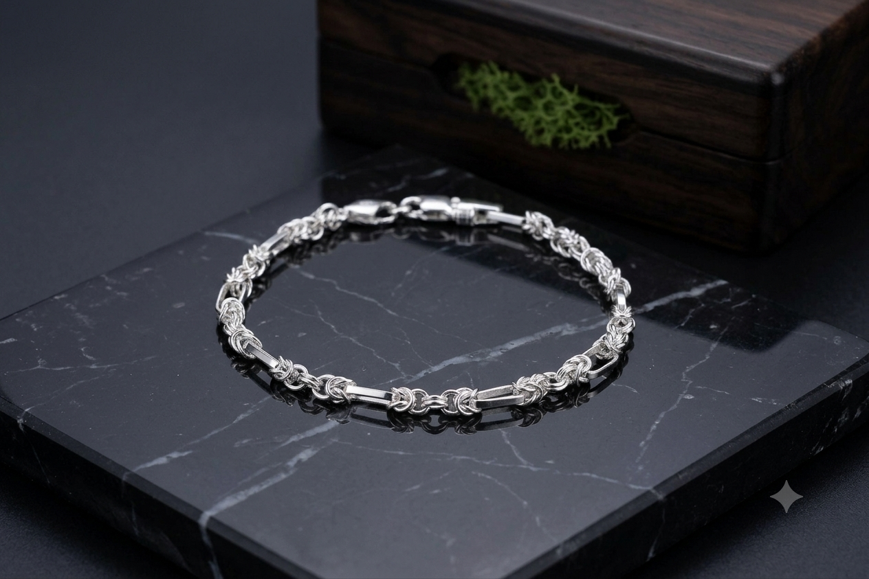 Silver Men’s Bracelet | Stylish Interlinked Knot Chain Bracelet for Men | Classic Daily Wear Silver Kada Bracelet