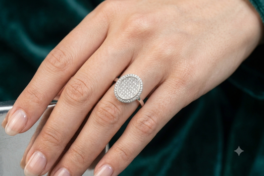 Aavika Zevar Modern full-Stone Silver Ring | Geometric round Cut Cubic Zirconia Ring | Luxury Festive Wear