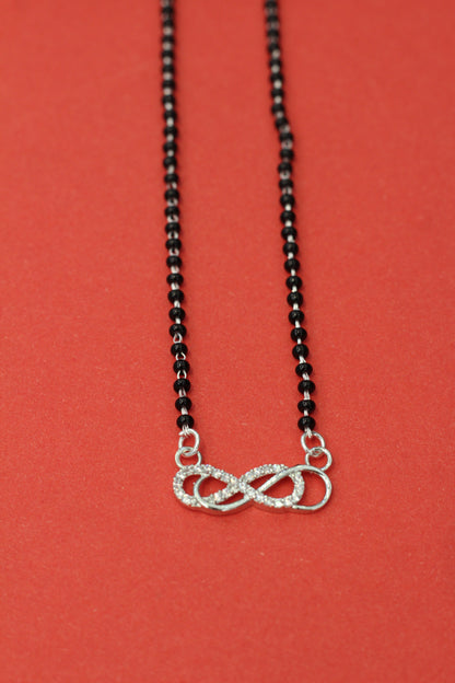 Italian Silver 925 Hallmarked Mangalsutra for Women | two Infinity Design CZ Pendant | Black Beads Chain | Daily Wear & Gift for Wife