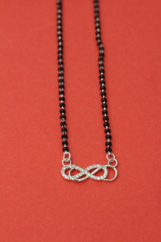 Italian Silver 925 Hallmarked Mangalsutra for Women | two Infinity Design CZ Pendant | Black Beads Chain | Daily Wear & Gift for Wife