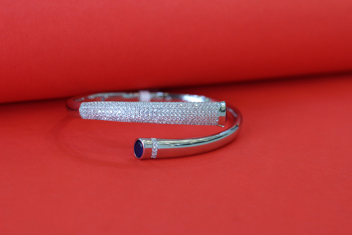 Elegant Silver Finish Kada & Ring Combo Set with CZ Stones