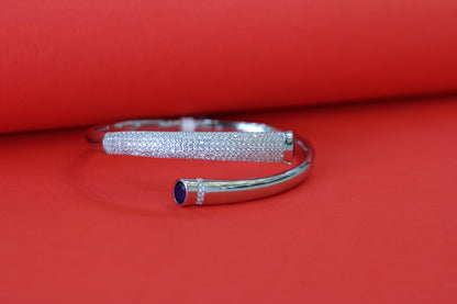 Elegant Silver Finish Kada & Ring Combo Set with CZ Stones