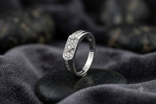 Premium Italian Silver Men’s Ring with Textured Square Face