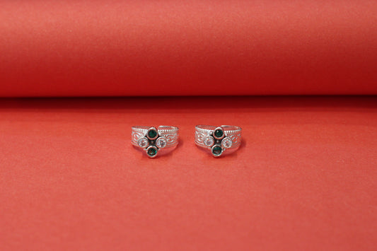 Silver Adjustable Toe Rings for Women | Floral Design with Multicolor Stones | Oxidized Silver Bichiya | Traditional & Daily Wear (Pair)