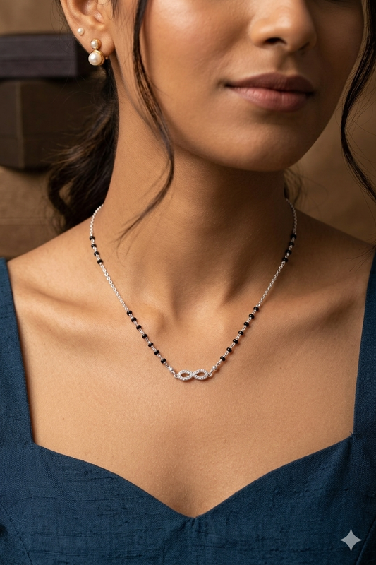 Timeless Bloom Silver Mangalsutra with infinity pendant