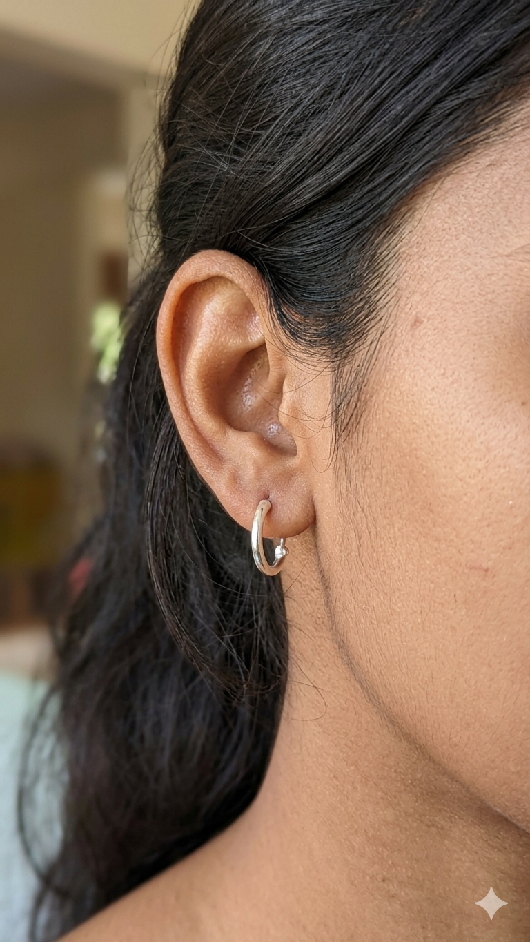 Pure 925 Sterling Silver Plain Hoop Bali Earrings for Men & Women pair (10mm Inner Diameter)